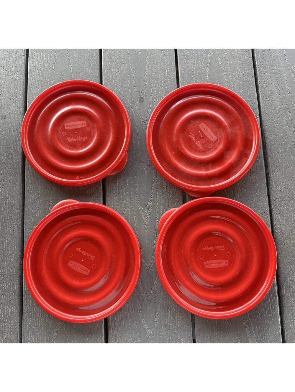 Rubbermaid Takealongs 7B03 12 Red Circular Lids ONLY Set Of 4